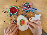 Perleplade med perler på i Cafe ODEON Social